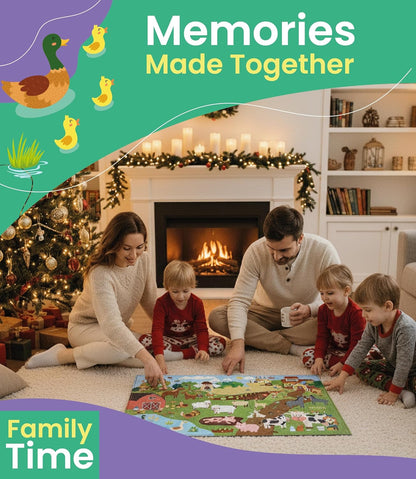Floor Puzzles for Kids Ages 3-5 4-6 Educational 48 Piece Farm Animals with 2 Giant Coloring Posters Preschool Learning Toy Tractors Tools Barnyard Animals Screen Free Family Playtime