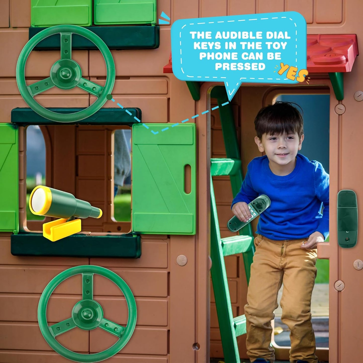 Playground Accessories Swingset Steering Wheel Plastic Telescope Telephone Swingset Phone Toy for Kids Outdoor Playground Backyard Treehouse