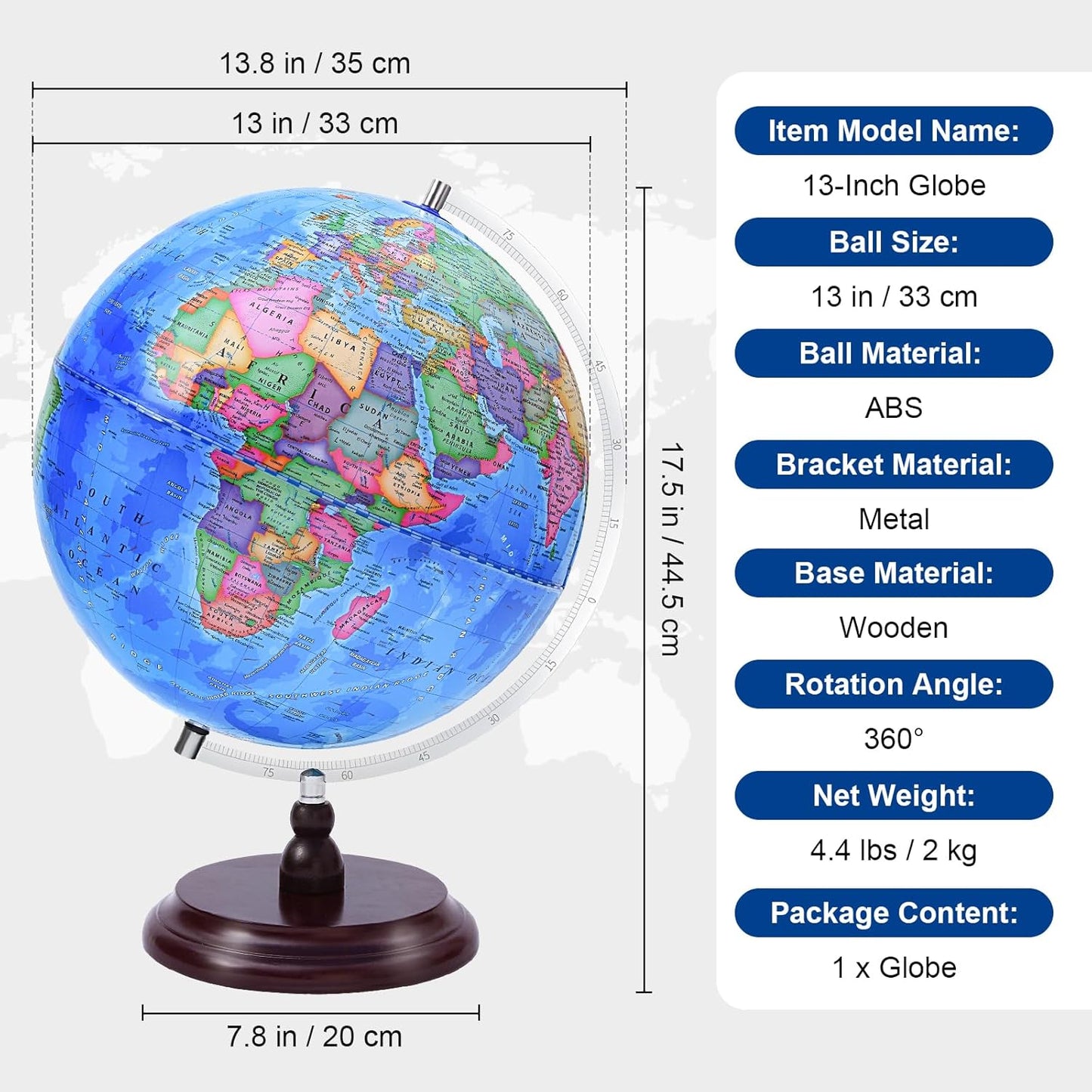 World Globe for Kids Learning, 8 inch Interactive Spinning Earth Globe for Children with Stand, Self-Assembled World Globes for Educational Geography Decorative Kids Room, Classroom, Adults Office