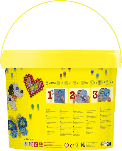 Hama Perlen 8806 Ironing Beads in Bucket with Approx. 3,000 Maxi Beads, Four Small Pin Plates, Motif Templates, Ironing Paper, for Children from 3 Years