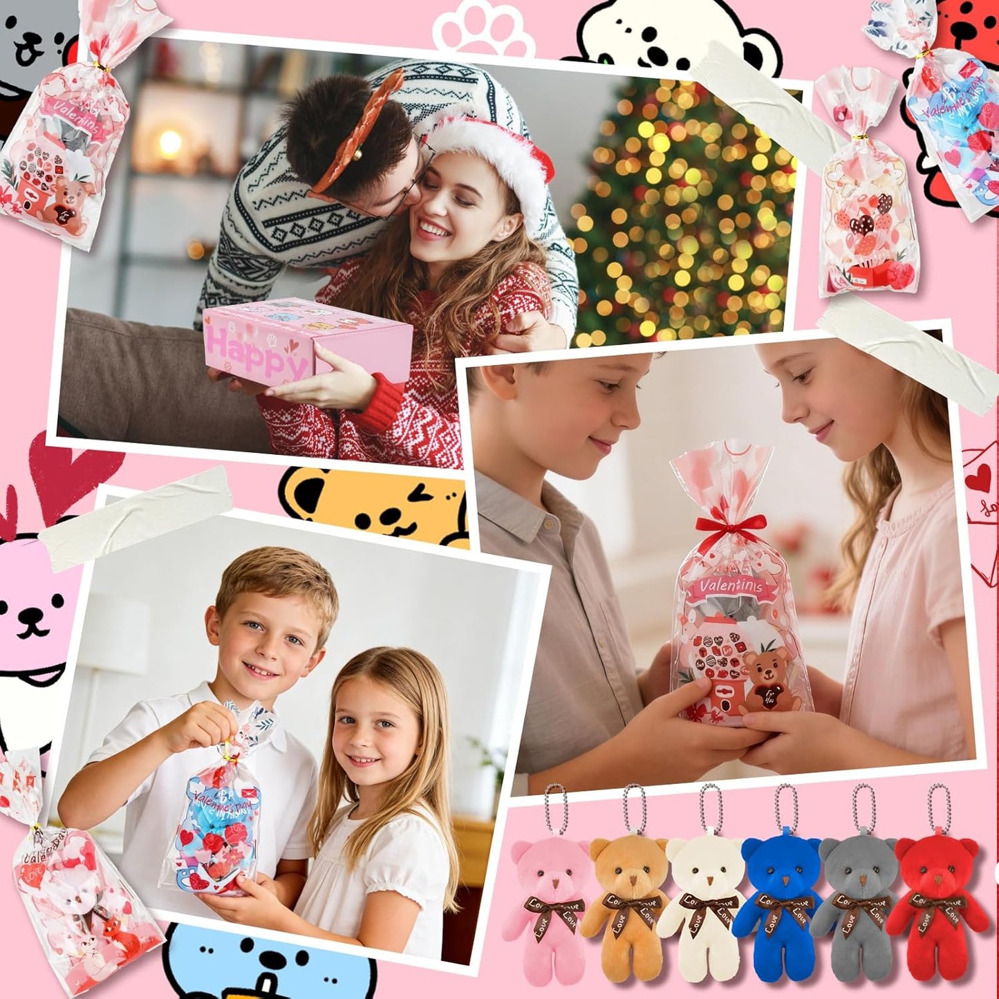 24 Pcs Valentine's Day Gift Mini Plush Bear Toys with Bear-Shaped Cards, 4.7 Inch Stuffed Animal Dolls for Keychain DIY, Kids Classroom Birthday Party Favors Classroom Exchange Prize Supplies