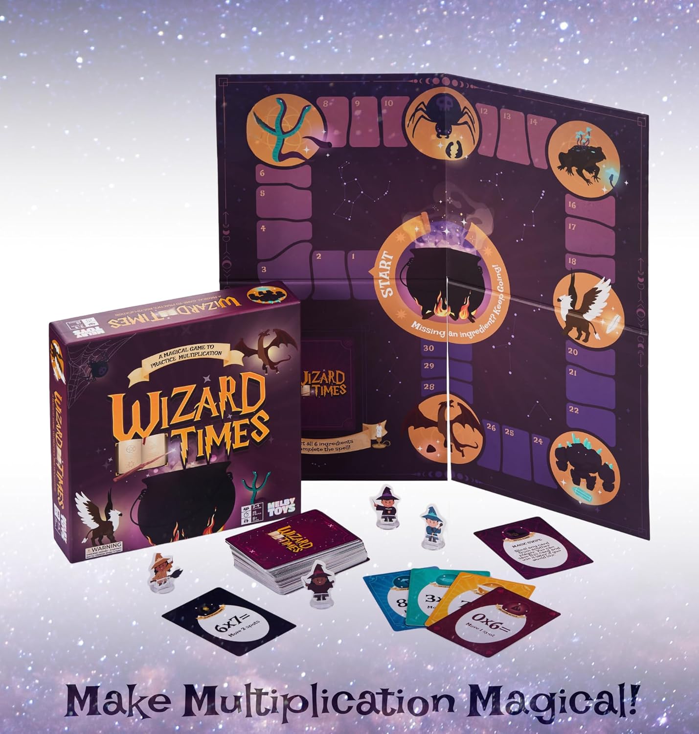 Wizard Times Multiplication Game - Math Games for Kids 8-12 - Fun Multiplication Board Game for Learning Times Tables 0-12 - Math Facts Games for 3rd 4th 5th Grade