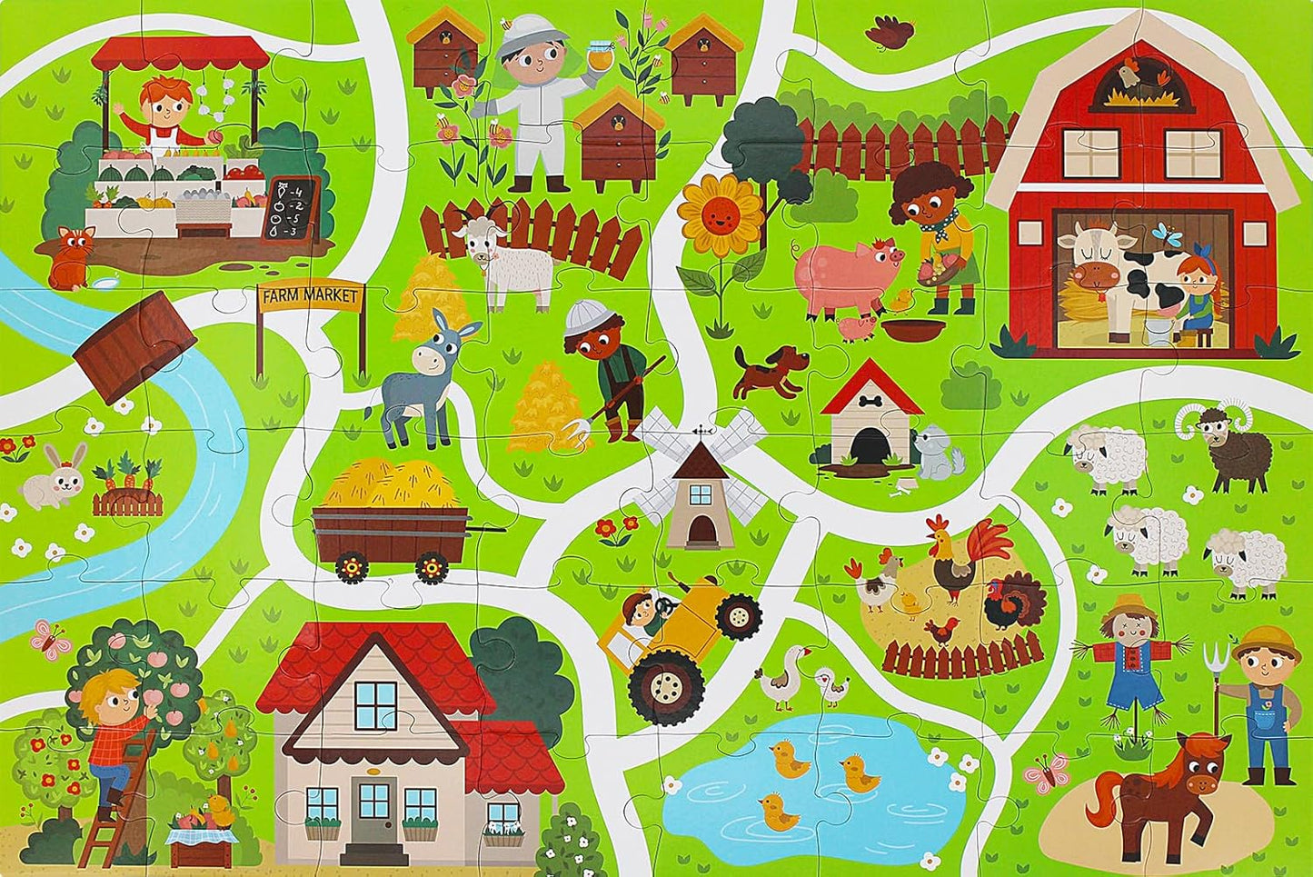 Jumbo Floor Puzzle for Kids Ages 3-5, Giant City Race Tracks Jigsaw Puzzles for Toddler 2-4 (60pcs 35.4x23.4 Inch Extra-Thick Cardboard), Educational Preschool Toy for 4-6 Year Old