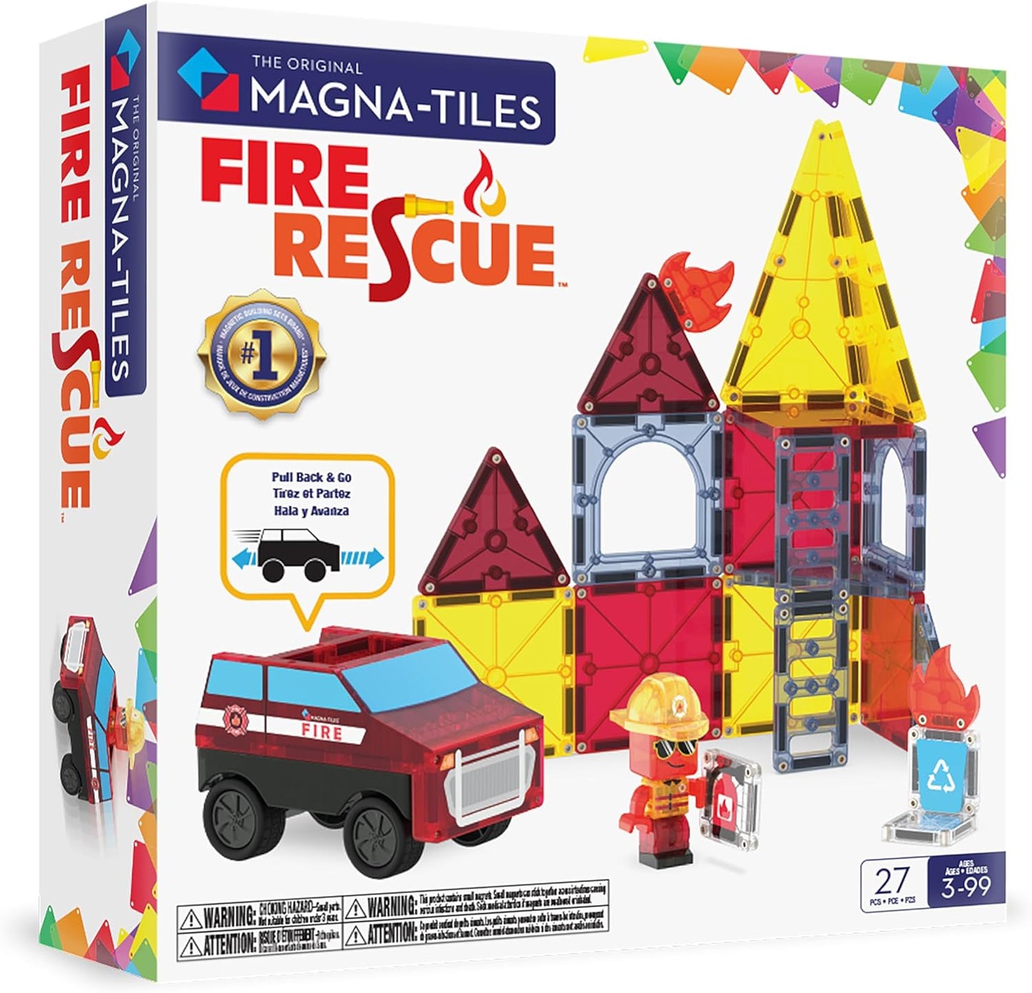 Magna-Tiles Fire Rescue 27-Piece Magnetic Construction Set, The Original Magnetic Building Brand