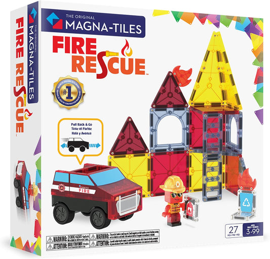 Magna-Tiles Fire Rescue 27-Piece Magnetic Construction Set, The Original Magnetic Building Brand