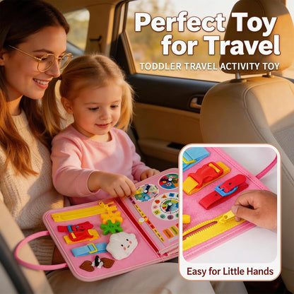 Montessori Busy Board for Toddlers – Sensory Busy Book with Buckles, Zippers, Letters, Animals, Toddler Activities – Fine Motor Skills Development Learning for Boys Girls Travel Activity