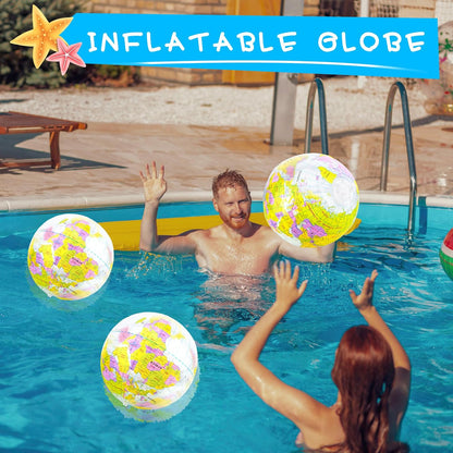 16 inches Inflatable Globe Blow up World Globe PVC Earth Beach Ball Globe Toys for Kids Swimming Pool Game Classroom Playing or Teaching Party Favors Decorations
