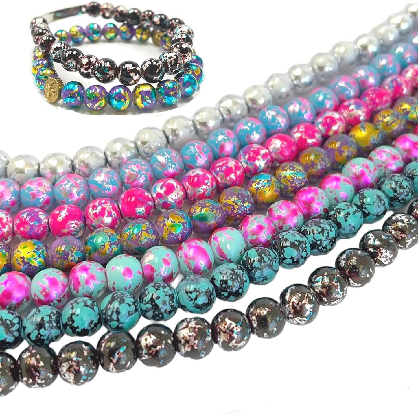 8mm Glass Beads Round Bulk for Bracelet, Glow in Dark Beads, DIY Jewelry Windchime Suncatcher Party Supplies, 300 pcs
