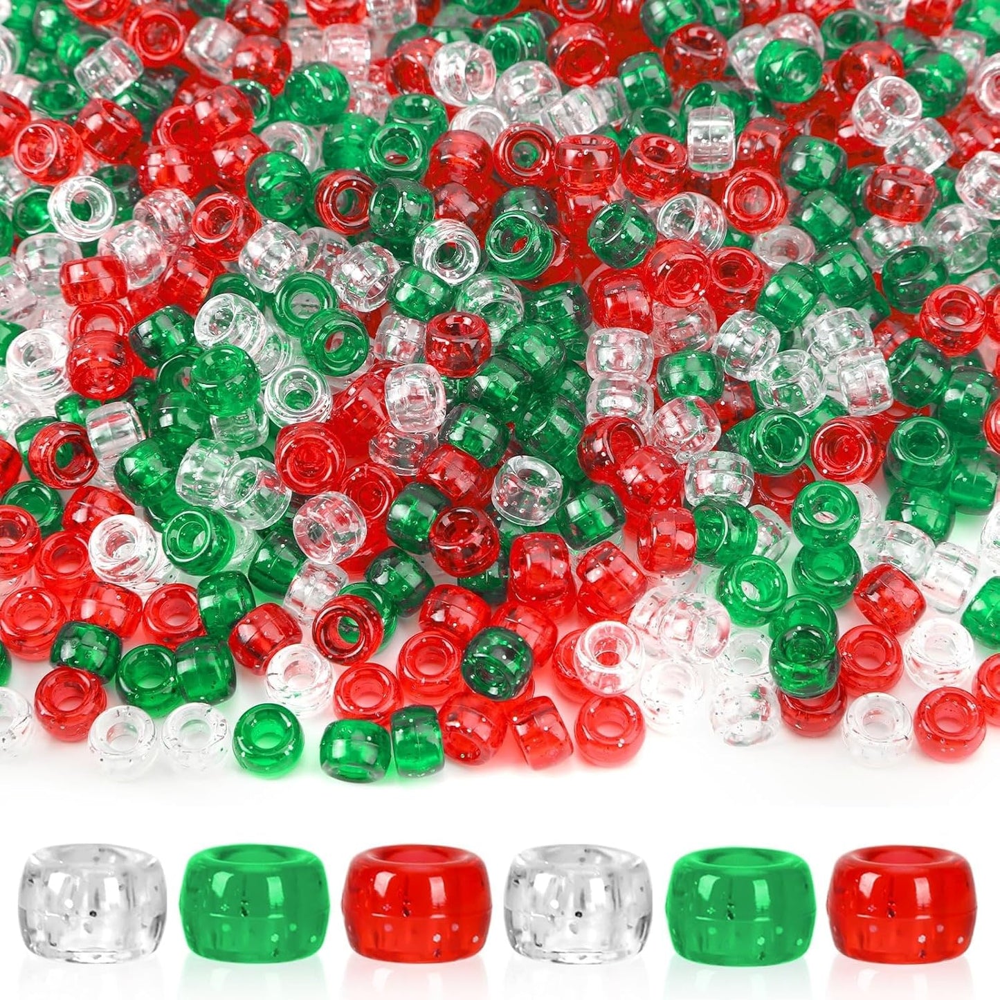 UPINS 1200Pcs Christmas Pony Beads Friendship Plastic Small Hair Beads Red Green White Pony Beads for Necklace Supplies (Christmas)