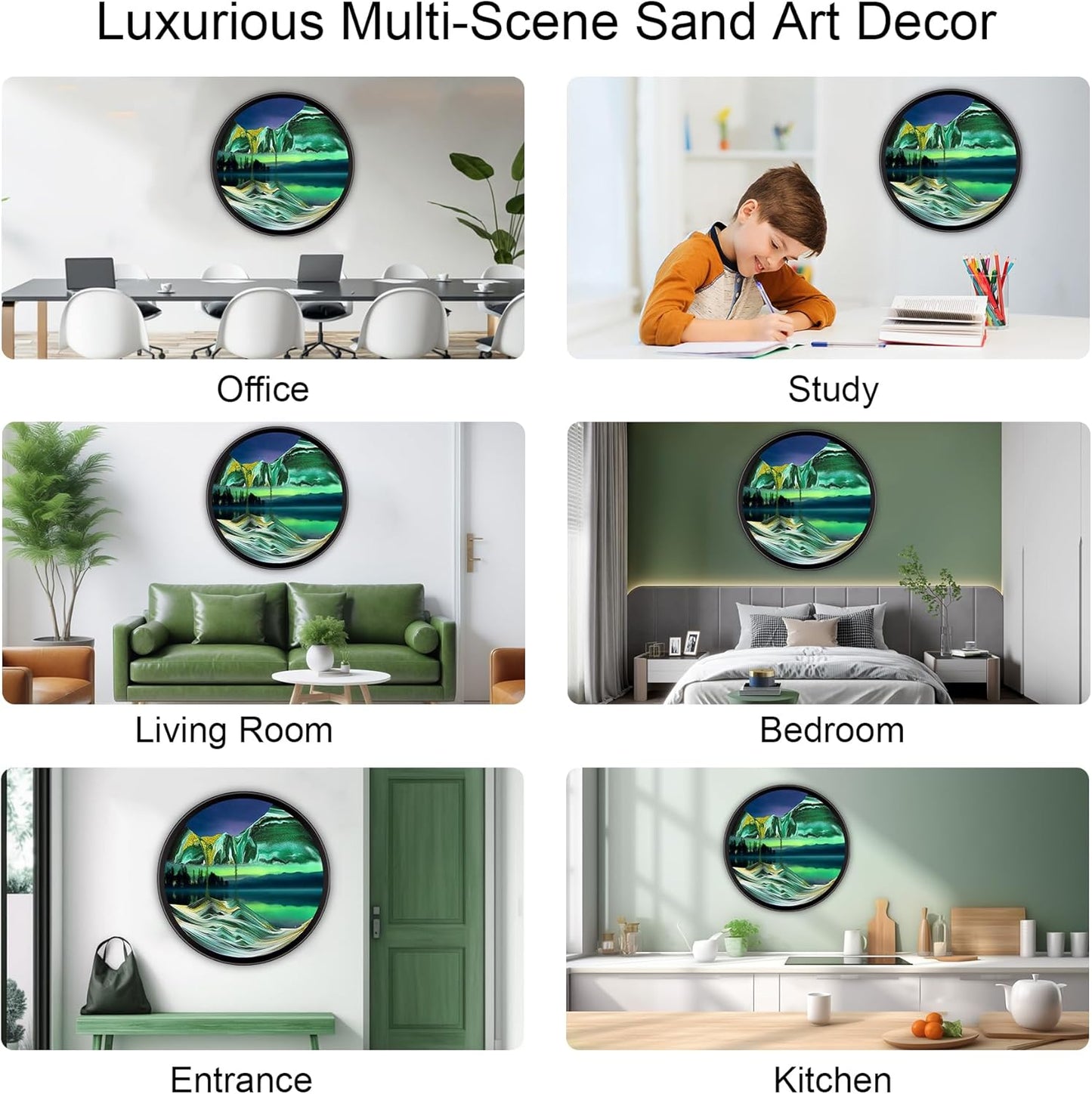 17.3" Moving Sand Art, 3D Sand Art Pictures Deep Sea Sandscape Living Room Decoration, 360° Rotate, Glass Crafts Solid Wood Frame, Relaxing Mood Home Office Work Wall Art Decor