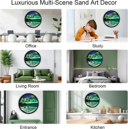 17.3" Moving Sand Art, 3D Sand Art Pictures Deep Sea Sandscape Living Room Decoration, 360° Rotate, Glass Crafts Solid Wood Frame, Relaxing Mood Home Office Work Wall Art Decor