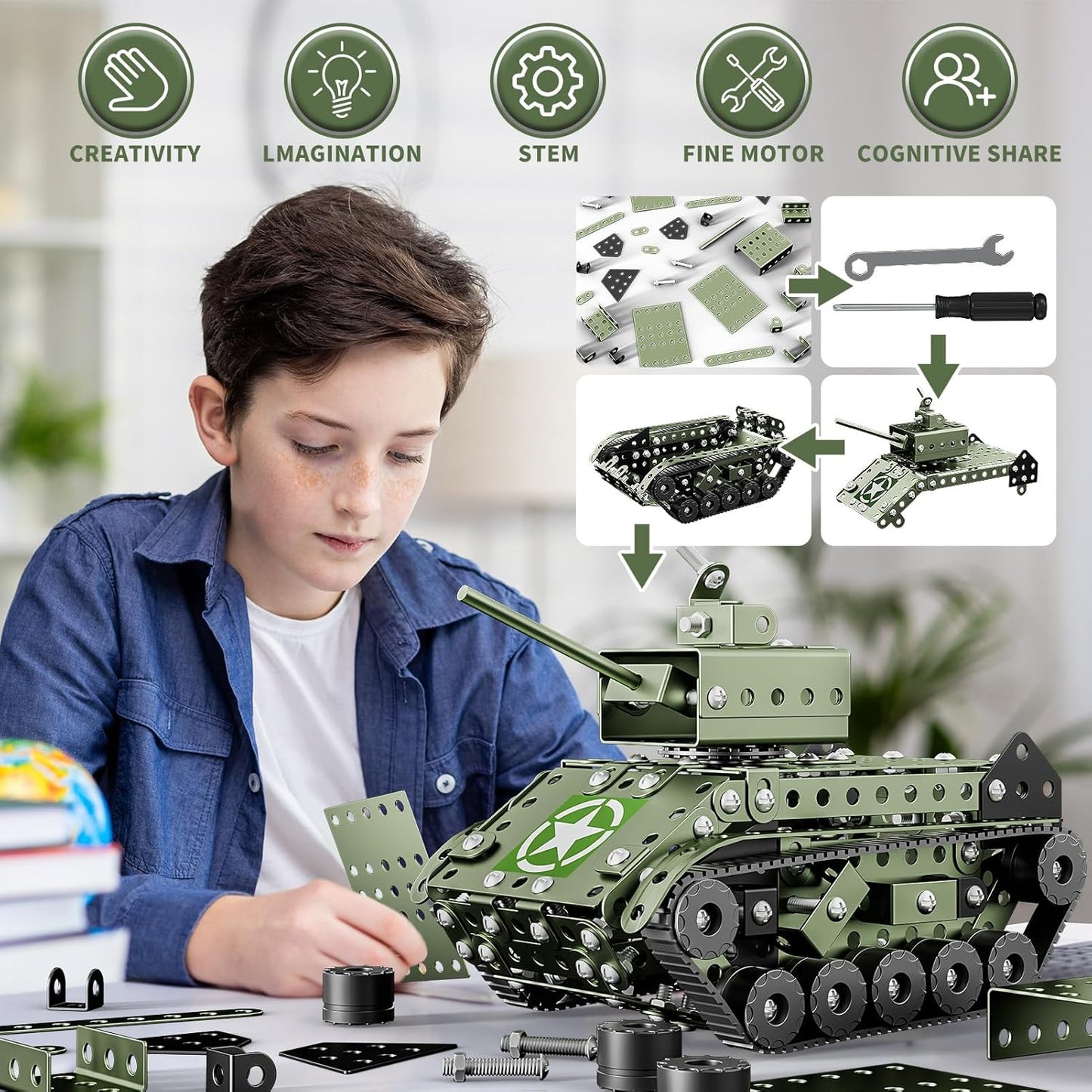 Lucky Doug STEM Building Projects Model Truck Set - Building Toys for Kids Ages 8-12, Assembly Science Army Toys for Boys 8 9 10 11 Years Old