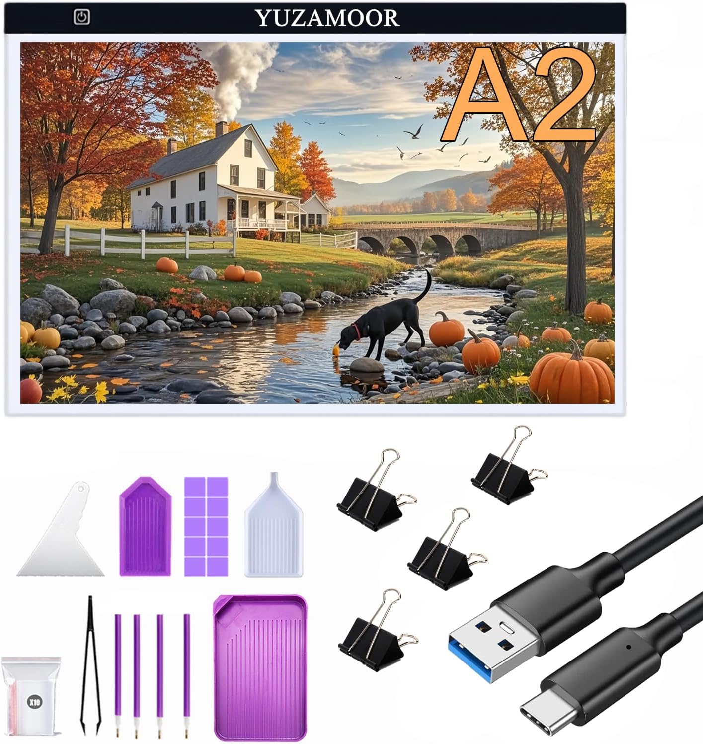 A3 LED Light Pad for Diamond Art, Sketching, Painting - Adjustable Brightness, Sketching, Tracing - USB Powered Complete Art Light Board Kit with Pad Stands and Clips