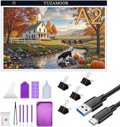 A3 LED Light Pad for Diamond Art, Sketching, Painting - Adjustable Brightness, Sketching, Tracing - USB Powered Complete Art Light Board Kit with Pad Stands and Clips