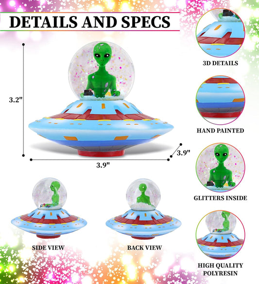 CoTa Global Alien Snow Globe - Magical Rainbow Water Globe Figurine with Sparkling Glitter, Collectible Novelty Ornament for Home Decor, for Birthdays, Christmas, and Valentine - 45mm