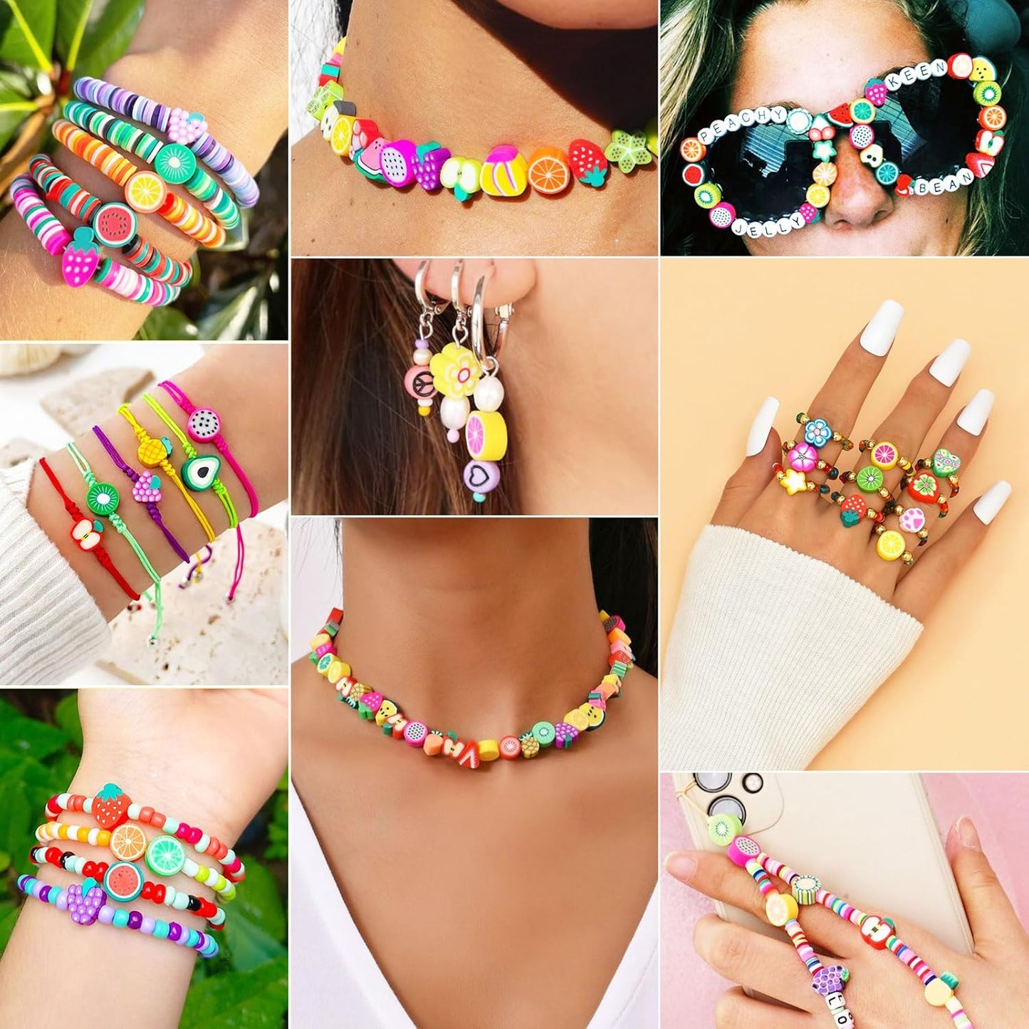 Gionlion 1200 Pcs Polymer Clay Beads Bracelet Making Kit, 25 Style Animal Fruit Flower Butterfly Bunny Pony Letter Beads Charms for Jewelry Making, DIY Art and Crafts Toys Gifts