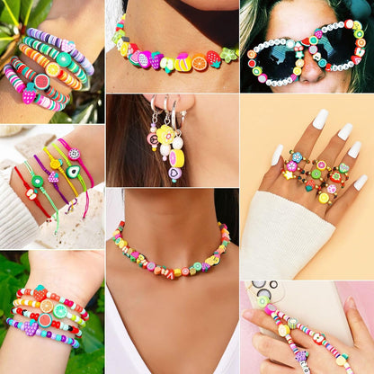 Gionlion 1200 Pcs Polymer Clay Beads Bracelet Making Kit, 25 Style Animal Fruit Flower Butterfly Bunny Pony Letter Beads Charms for Jewelry Making, DIY Art and Crafts Toys Gifts