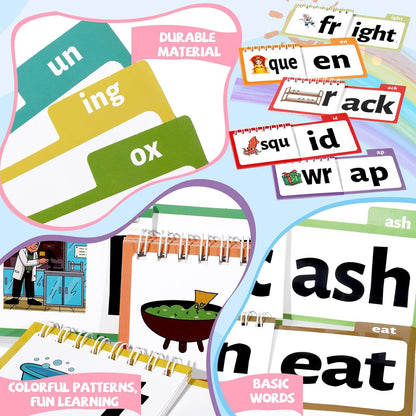 48 Word Family Build Book Spell Read and Rhyme Flip Activity Books Vocabulary Flashcards Kindergarten Sight Phonics Flashcard Learn to Read Activity Games for Kids Homeschool Supplies（Word Family)