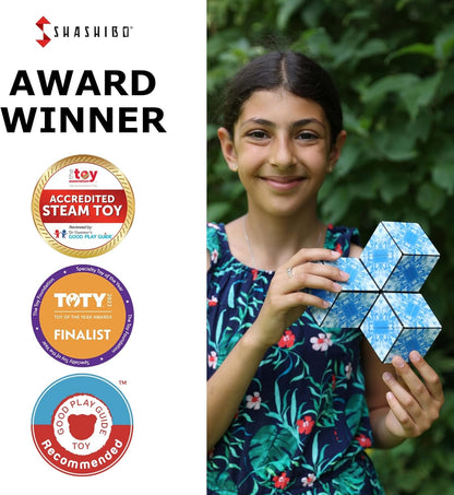 Shashibo Shape Shifting Box - Award-Winning STEM Fidget Toy with Ultra Strong Magnets - Puzzle Cube Transforms Into 100+ Shapes, Perfect Sensory Gift for Kids, Teens, and Adults (Blue Planet)