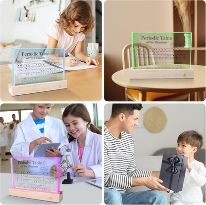 Rafecs Periodic Table with Real Elements Inside, Large Acrylic Periodic Table of Elements with 83 Real Samples and 7 Colorful LED Lights, Chemistry Gifts for Students, Kids, Teacher and Science Lovers