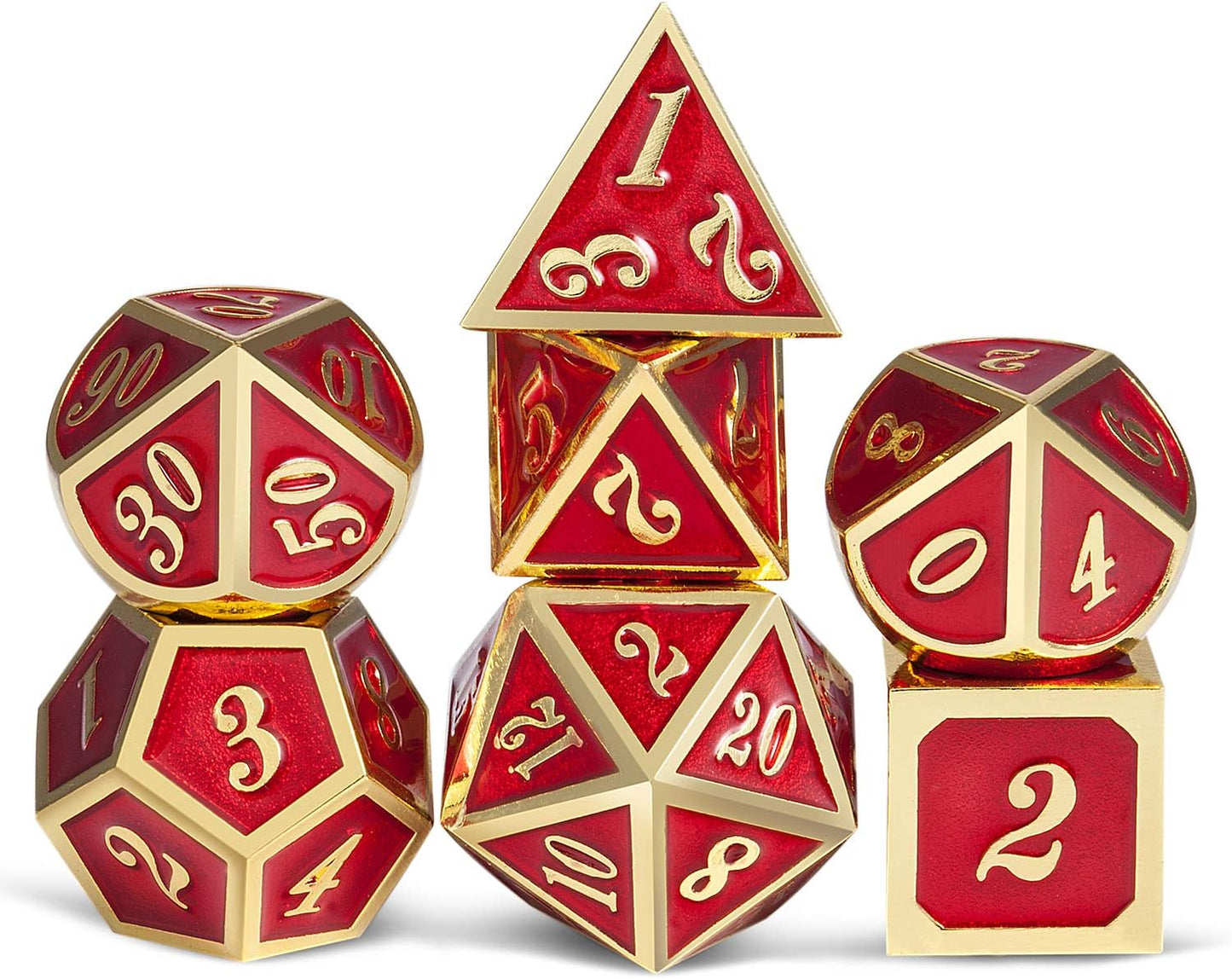 DnDnD Heavy Polyhedral Metal Dice Set with Metal Box, 7-die Shiny Blue Surface with Golden Number for RPG,Dungeons and Dragons,Pathfinder,Shadowrun,D&D,Role Palying Game and Math Teaching - Colors B