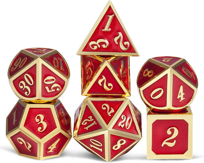 DnDnD Heavy Polyhedral Metal Dice Set with Metal Box, 7-die Shiny Blue Surface with Golden Number for RPG,Dungeons and Dragons,Pathfinder,Shadowrun,D&D,Role Palying Game and Math Teaching - Colors B