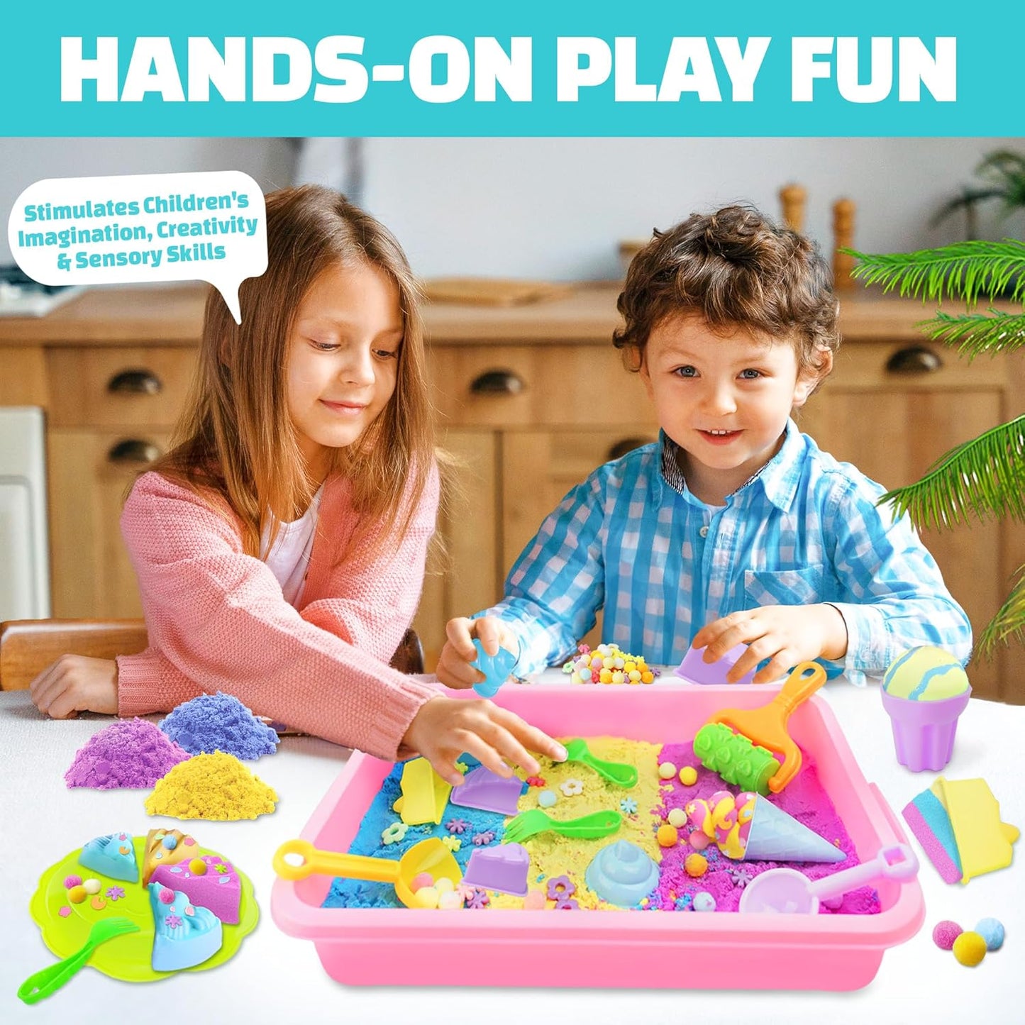 SMILESSKIDDO Sensory Bin - Cat and Dog Play Sand Kit with Green and Red Magic Sand, Pet Sensory Box, Role Pretend Play Beach Toy Birthday Present for Toddler Ages 3 4 5 6 7 8