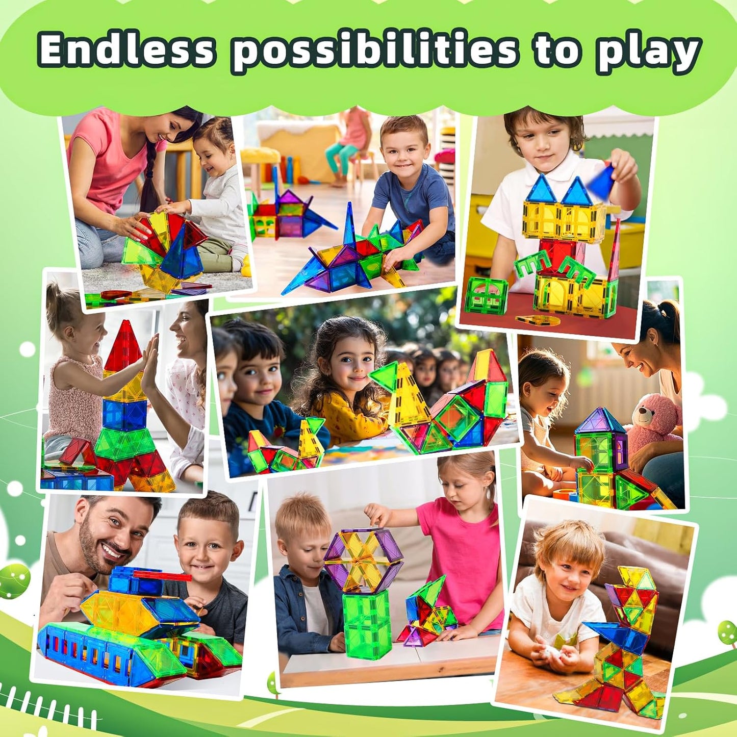 MAGBLOCK Magnetic Tiles Toys for Kids Magnet Building Tiles 100 Pcs Magnetic Blocks Preschool Building Sets Educational Toys for Toddlers Boys and Girls.