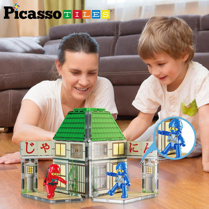 PicassoTiles 60pc Magnetic Tile Princess Castle Building Set with Double Sided Printed Tiles 2 Character Figures STEM Educational Toy Kit for Kids Pretend Play Montessori Learning Ages 3 to 8 PTQ04