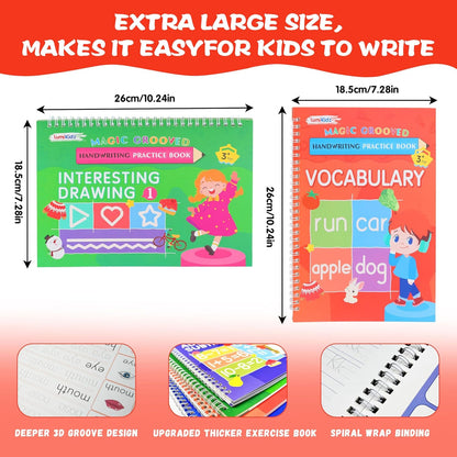 Magic Grooved Writing Practice for Kids Ages 3–5 - Reusable Grooved Writing Books for Kids 3–5 - Handwriting Practice for Kids 5–7 - Preschool Tracing Books & Learning Activities