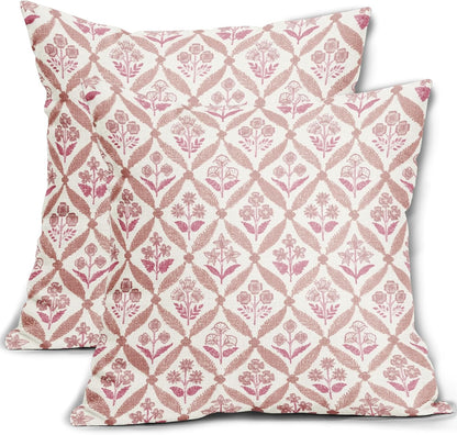 Blue Green Floral Block Print Pillow Covers 12X20 Set of 2, Flower Pattern Spring Summer Print Decorative Throw Pillow Covers Outdoor Farmhouse Seasonal Cushion Case Couch Sofa Bed Decor