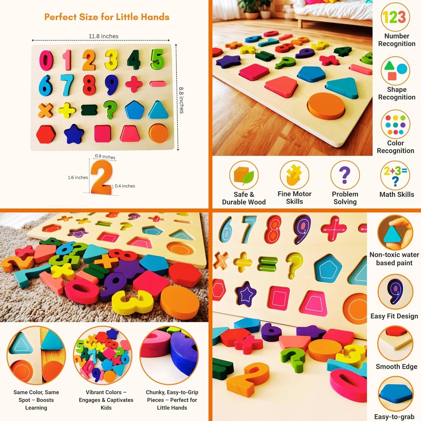Wooden Puzzles for Toddlers 3-5 | Alphabet Number Shape Montessori Learning Toys | Magnetic Whiteboard, Flashcards & Markers | Preschool Educational 5-in-1 Learning Kit | VYN & VYN (Rainbow)