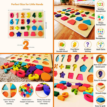 Wooden Puzzles for Toddlers 3-5 | Alphabet Number Shape Montessori Learning Toys | Magnetic Whiteboard, Flashcards & Markers | Preschool Educational 5-in-1 Learning Kit | VYN & VYN (Rainbow)