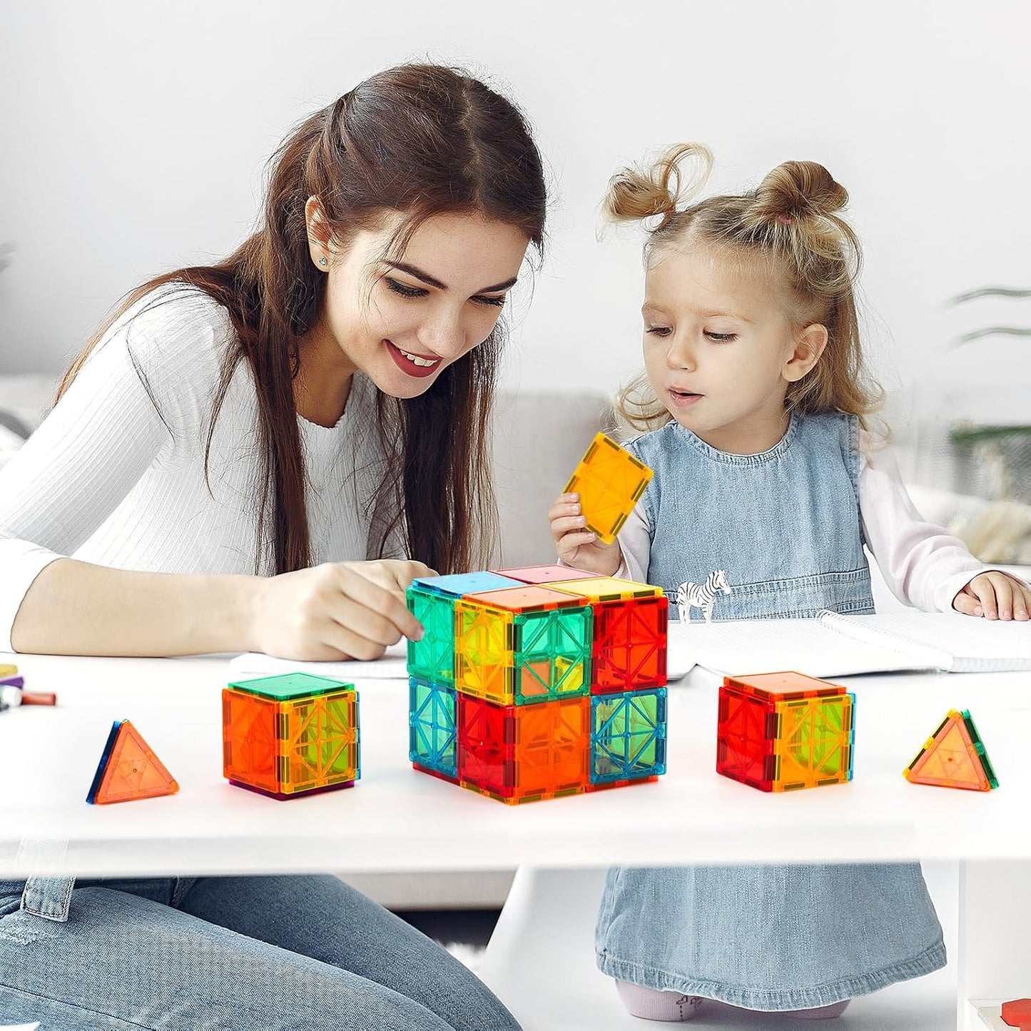 FNJO Magnetic Tiles, 100PCS Building Blocks, STEM Magnets Building Toy Set, Preschool Kindergarten Construction Stacking Toy, School Teacher Supplies, Classroom Must Haves