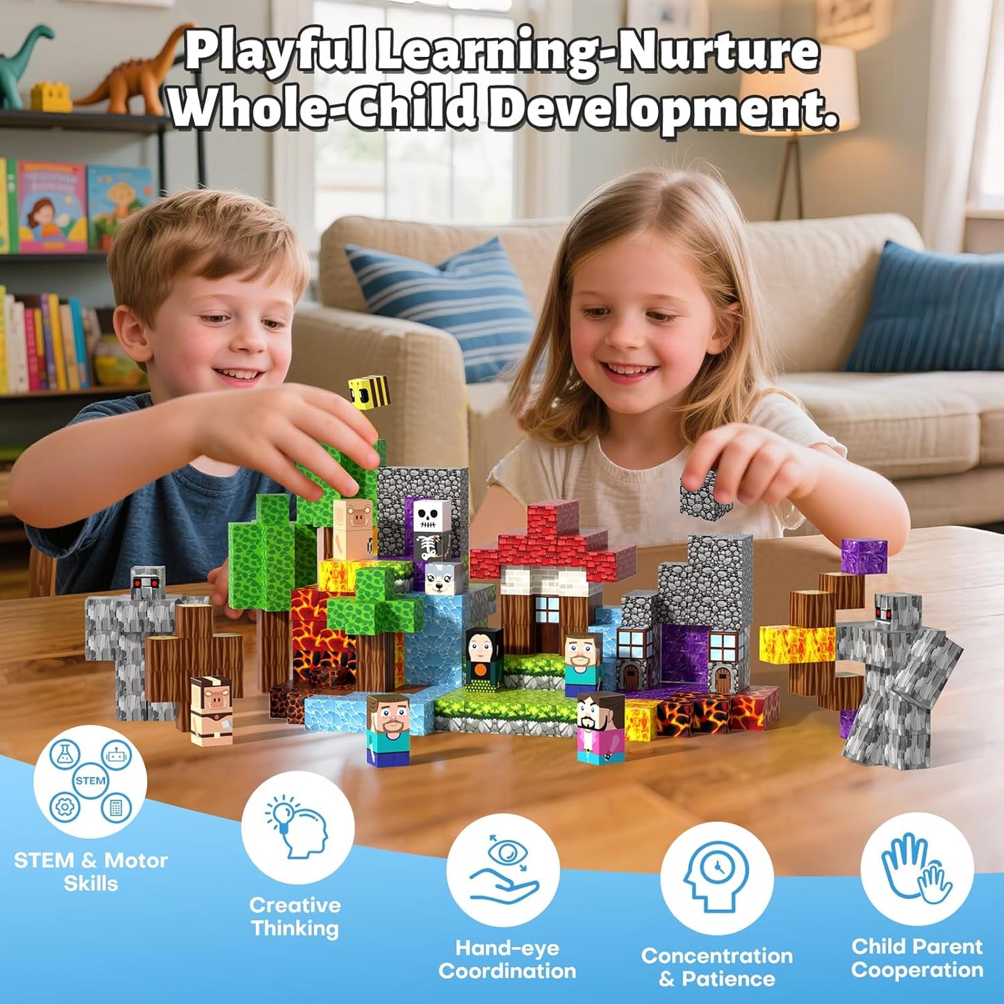 150pcs Magnetic Blocks,Magnetic Building Blocks STEM Toys for Kids Ages 3+,Magnet Tiles with Forest Animals Blocks Set, Educational Sensory Toys for Toddlers,Boys & Girls–Creative Game Gift