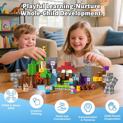 150pcs Magnetic Blocks,Magnetic Building Blocks STEM Toys for Kids Ages 3+,Magnet Tiles with Forest Animals Blocks Set, Educational Sensory Toys for Toddlers,Boys & Girls–Creative Game Gift