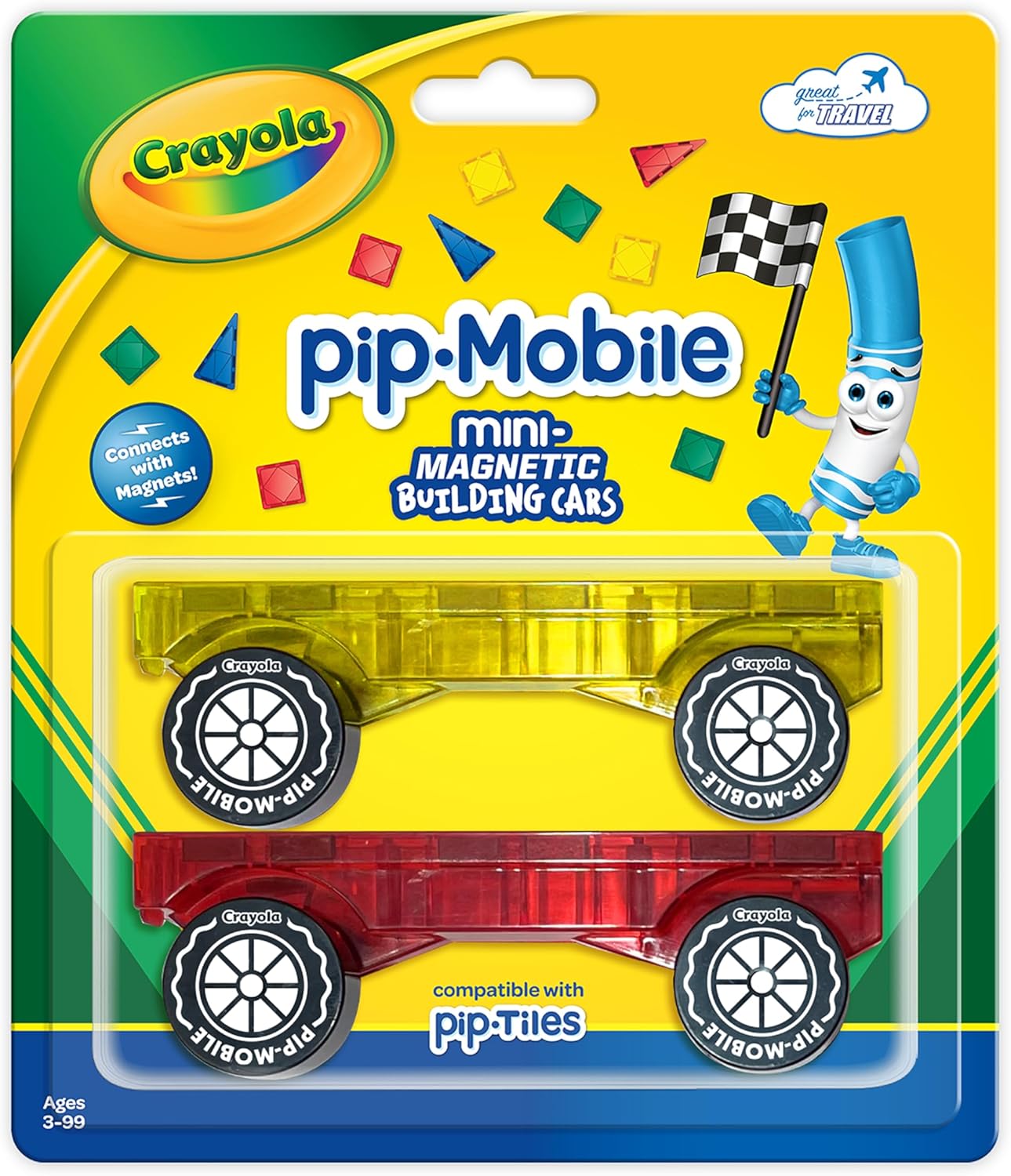 CreateOn Crayola Mini Magnetic PIP-Tiles, Building Set for Kids, Magnetic Building Toys for Kids, STEM Travel Toys for Boys and Girls Ages 3+, 24-Piece Set (Glitter)