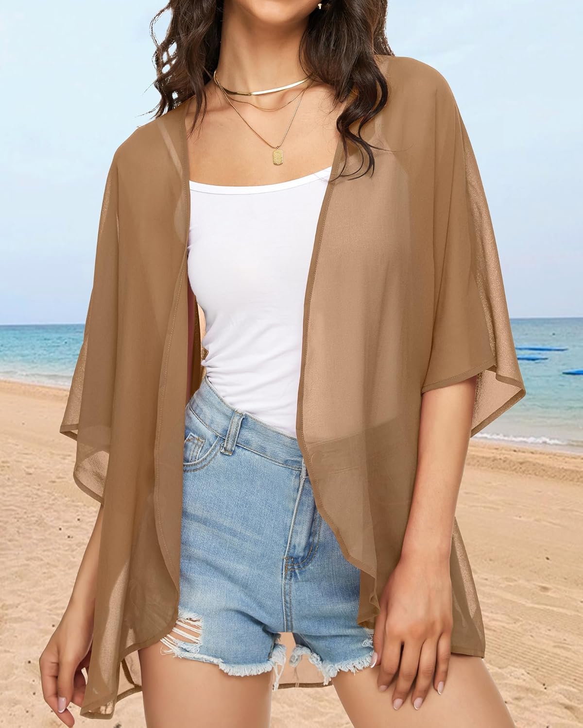 Womens Kimono Cardigans Beach Cover ups Swimwear Puff Sleeve Loose Casual Summer Tops 2026