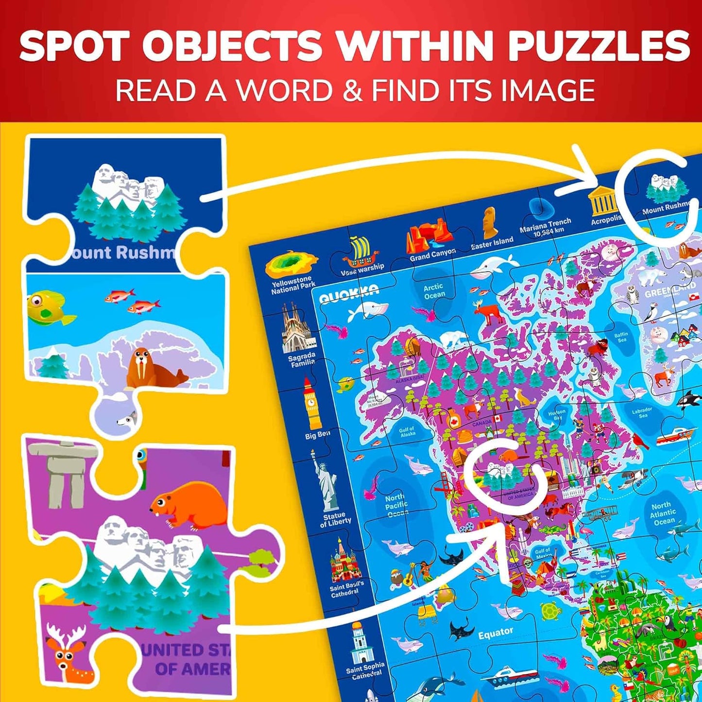 QUOKKA 3X Set Learning Board Games for Kids 8-12 - Educational Trivia Cards Ages 6-8 - Travel United States - World Map - Explore Outer Space - Gift for Children and Teens 4-8 - Jigsaw Puzzles