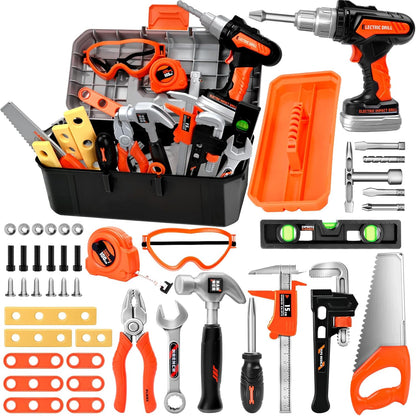 Kids Tool Set 49 PCS, Portable Tool Bag with Battery Powered Toy Drill & Adjustable Belt, Pretend Play Toddler Tool Set, Construction Toys for Boys & Girls Age 3-8, STEM Gifts