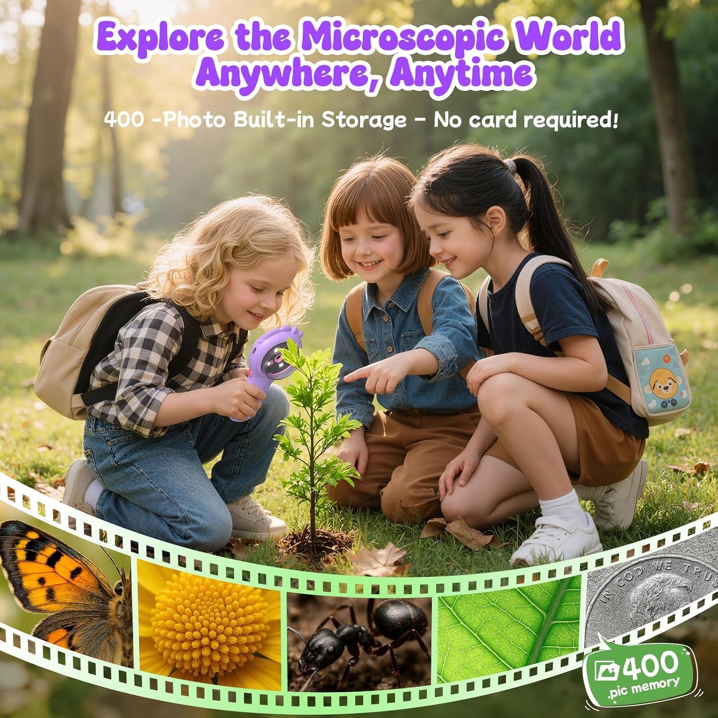 Flooyes Microscope for Kids 5-12, 5MP HD Digital Handheld Microscope with 4X Magnification, Mini Pocket Portable MicroScope Educational Science Toys Birthday Gifts for Age 4 5 6 7 8 9 10 11 Girls