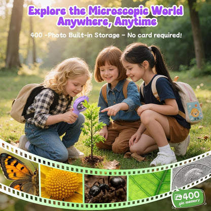 Flooyes Microscope for Kids 5-12, 5MP HD Digital Handheld Microscope with 4X Magnification, Mini Pocket Portable MicroScope Educational Science Toys Birthday Gifts for Age 4 5 6 7 8 9 10 11 Girls