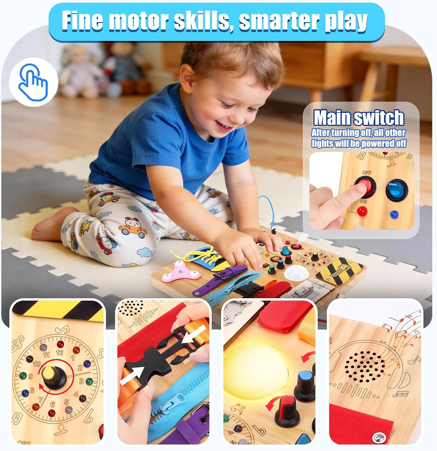 Konijiwa Busy Board - Montessori Toys for 1-3 Years Old Boys & Girls | Sensory Toys for Kids with Autism | Toddlers Learning Activity for Early Development (Busy Board v2)