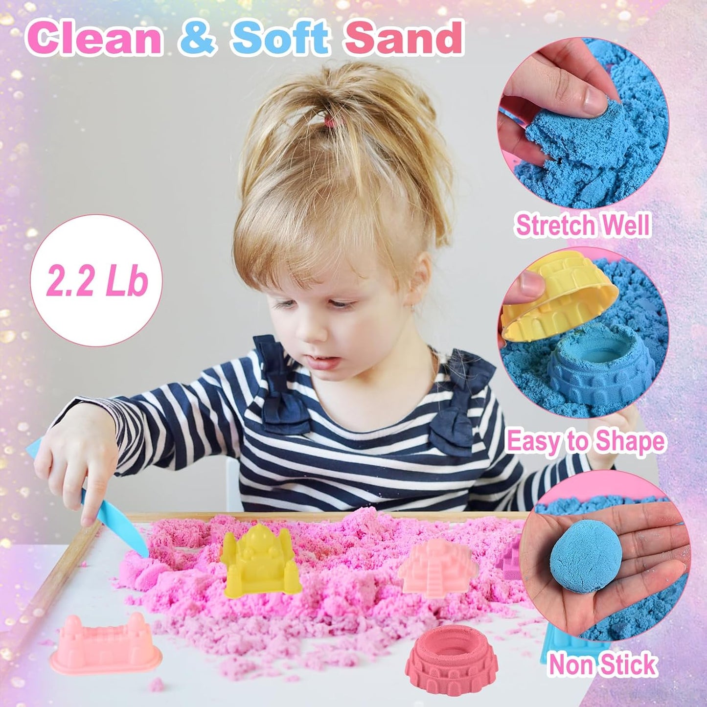 34Pcs Sand Construction Site Kit Sensory Bin Toy for Toddler with 8 Vehicles, 6 Castle Molds, 5 Road Signs, 4 Worker Figures, 2.2lbs Sand, Learning Sand Toys Birthday Gift for Kids Boys Ages 3 4 5