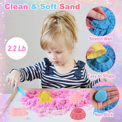 34Pcs Sand Construction Site Kit Sensory Bin Toy for Toddler with 8 Vehicles, 6 Castle Molds, 5 Road Signs, 4 Worker Figures, 2.2lbs Sand, Learning Sand Toys Birthday Gift for Kids Boys Ages 3 4 5