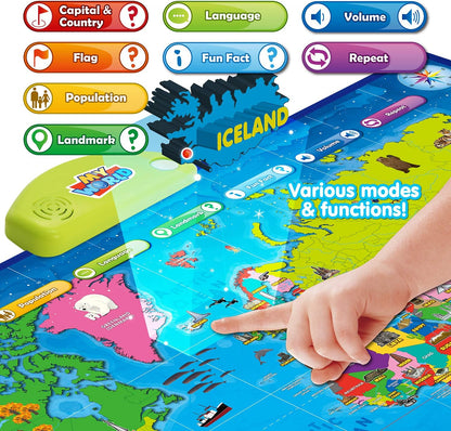 BEST LEARNING i-Poster My World – Interactive Talking World Map for Kids Ages 5-12 to Learn Countries, Flags, and Fun Facts About Our Planet