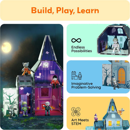 PicassoTiles 60pc Magnetic Tile Princess Castle Building Set with Double Sided Printed Tiles 2 Character Figures STEM Educational Toy Kit for Kids Pretend Play Montessori Learning Ages 3 to 8 PTQ04