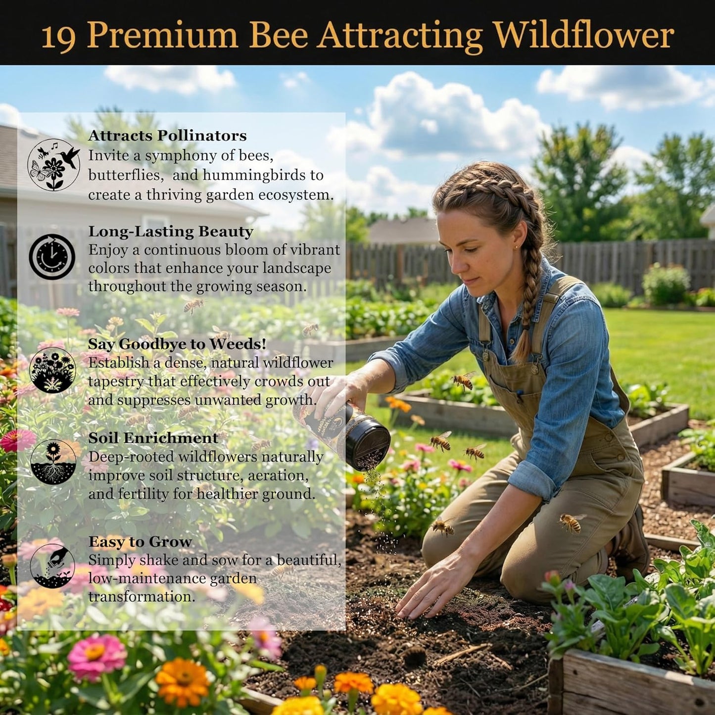 Mini Wildflower Seed Shaker - Save The Bees Seed Mix, by GevaGrow | 80,000+ Seeds | Pollinator & Bee Attracting Flower Seeds Bulk for Planting in Pots & Outdoor Gardens | 2 Ounce
