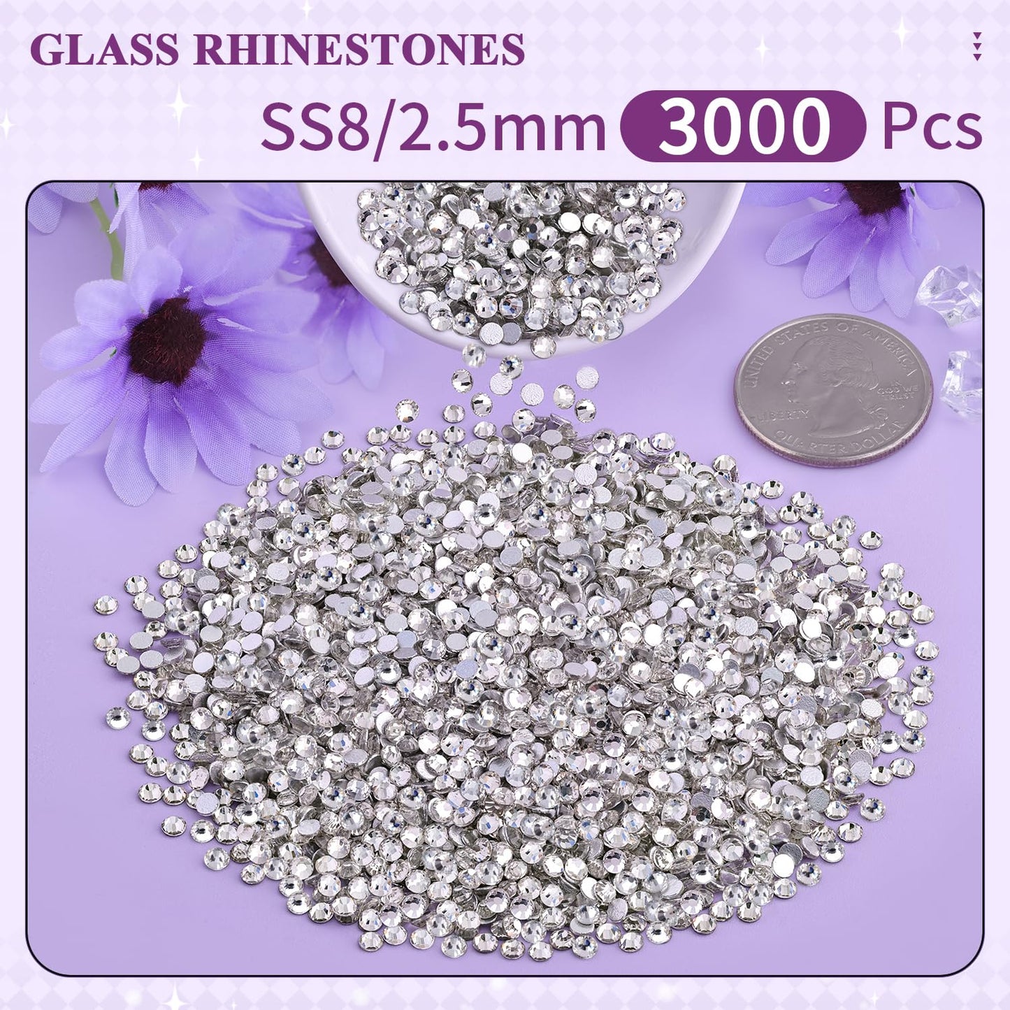 5000PCS SS6/2mm Glass Crystal Rhinestones (Clear), Bedazzling Flatback Rhinestones for Crafting DIY Crafts Nail Art Makeup Decoration, Gems Diamond Charms for Tumbler Shoes Clothing Mug