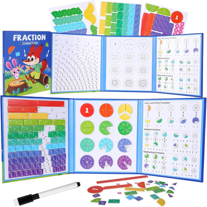Magnetic Fraction Tiles Explorer Board, 156 Piece Circles and Tiles Set, Educational Math Fraction Manipulatives Puzzle for Visual Learning, Portable Write and Wipe Fractional Study Tool